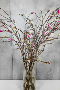 LAYER PINK TULIP MAGNOLIA BRANCHES, CLEAR VASE